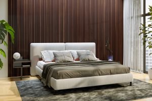 Modern bright bed room interiors 3D rendering illustration computer generated image